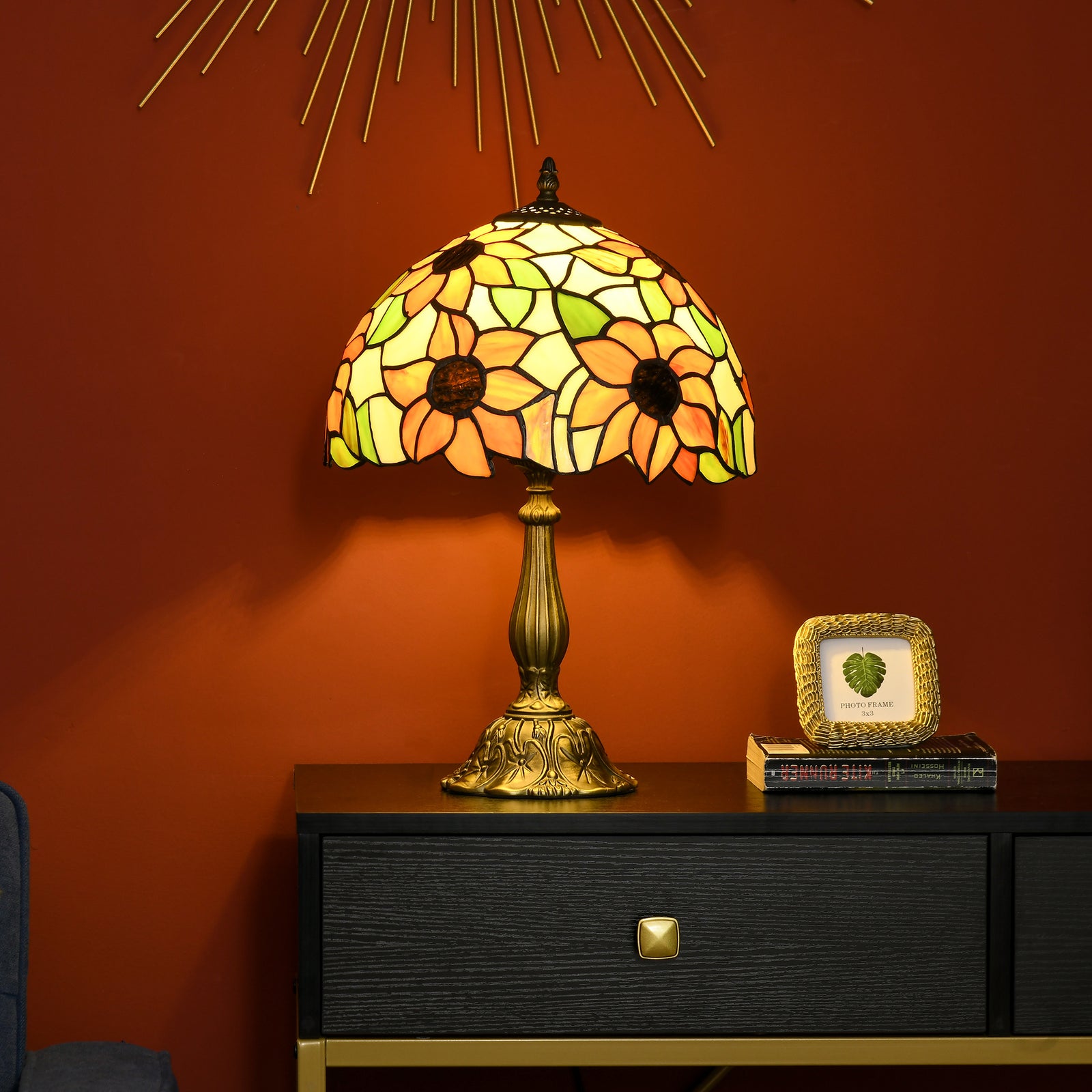 Stained Glass Table Lamp, Handmade Antique Bedside Lamp