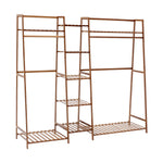 Trapezoid Bamboo Garment Rack With Tiered Storage Shelves | Brown