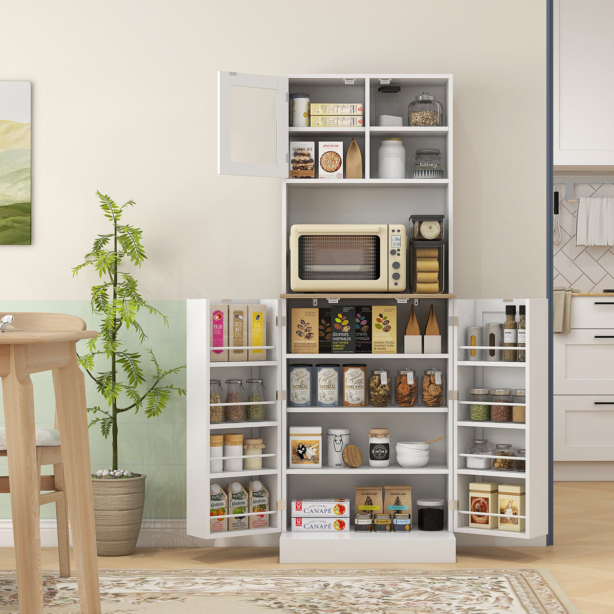 HOMCOM 169cm Tall Kitchen Pantry Storage Cabinet With Microwave Shelf