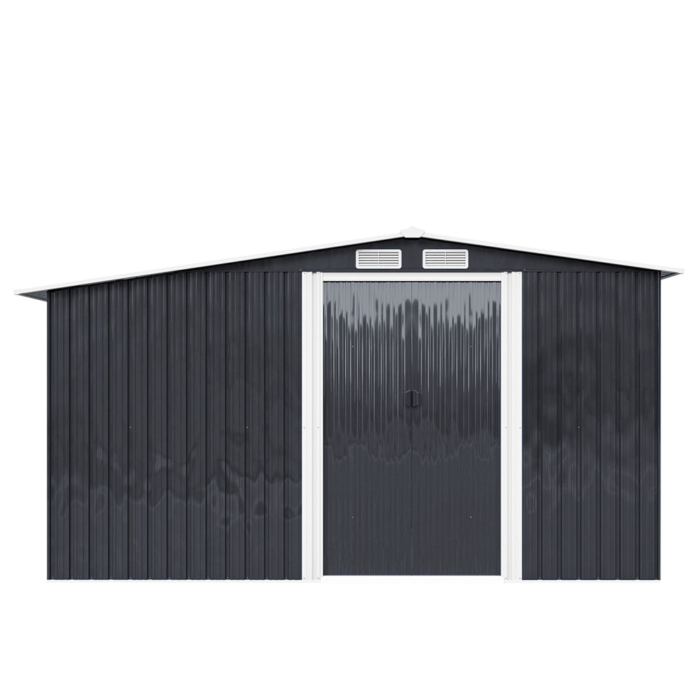 6x8ft Heavy Duty Garden Metal Storage Shed With Log Rack Outdoor Waterproof Firewood Tool Storage | Medium | Black