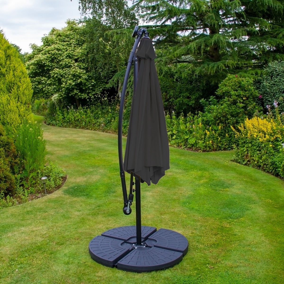 3m Led Cantilever Parasol With Fan Base | Grey