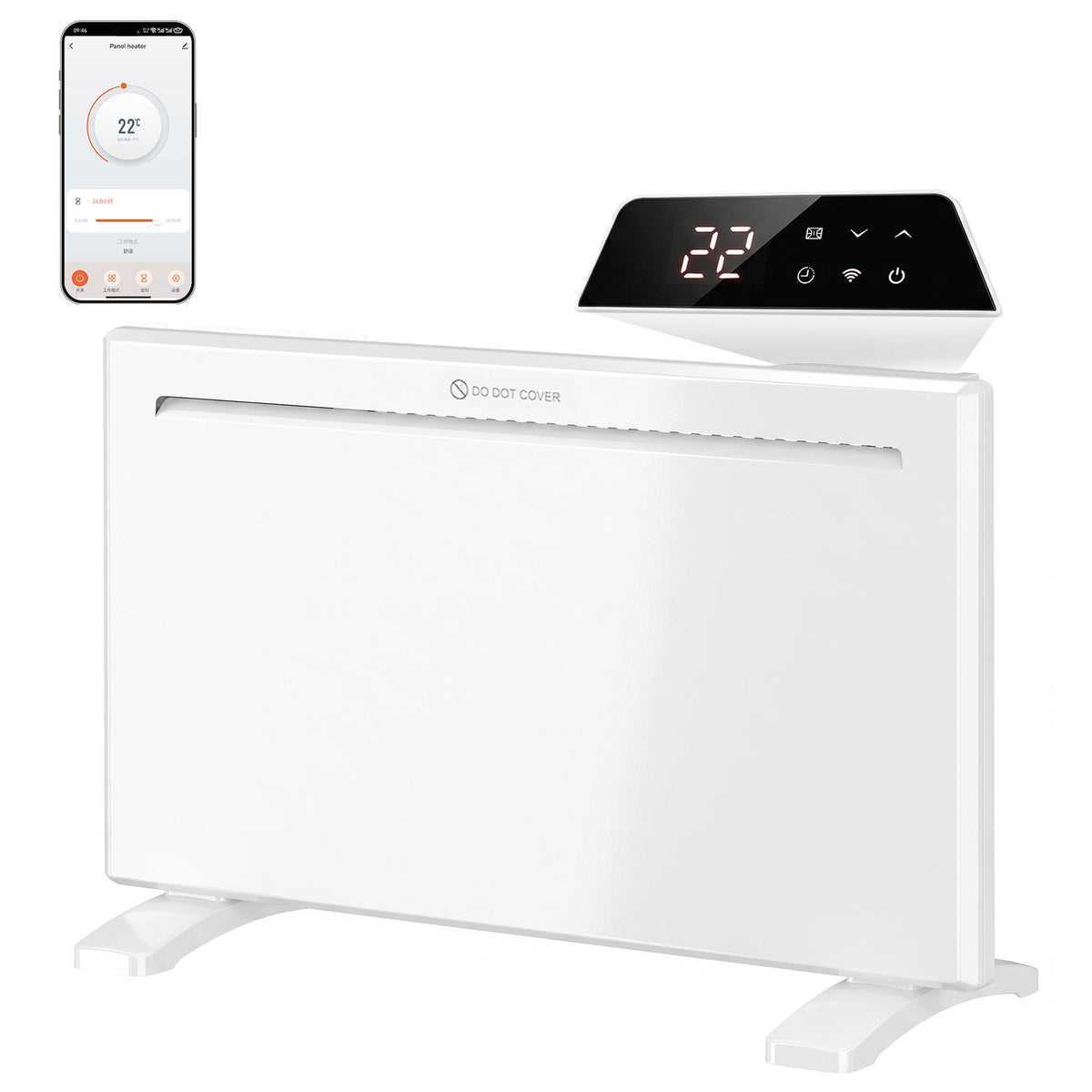 Smart Electric Panel Heater, Freestanding Wall Mounted | 1500w | White