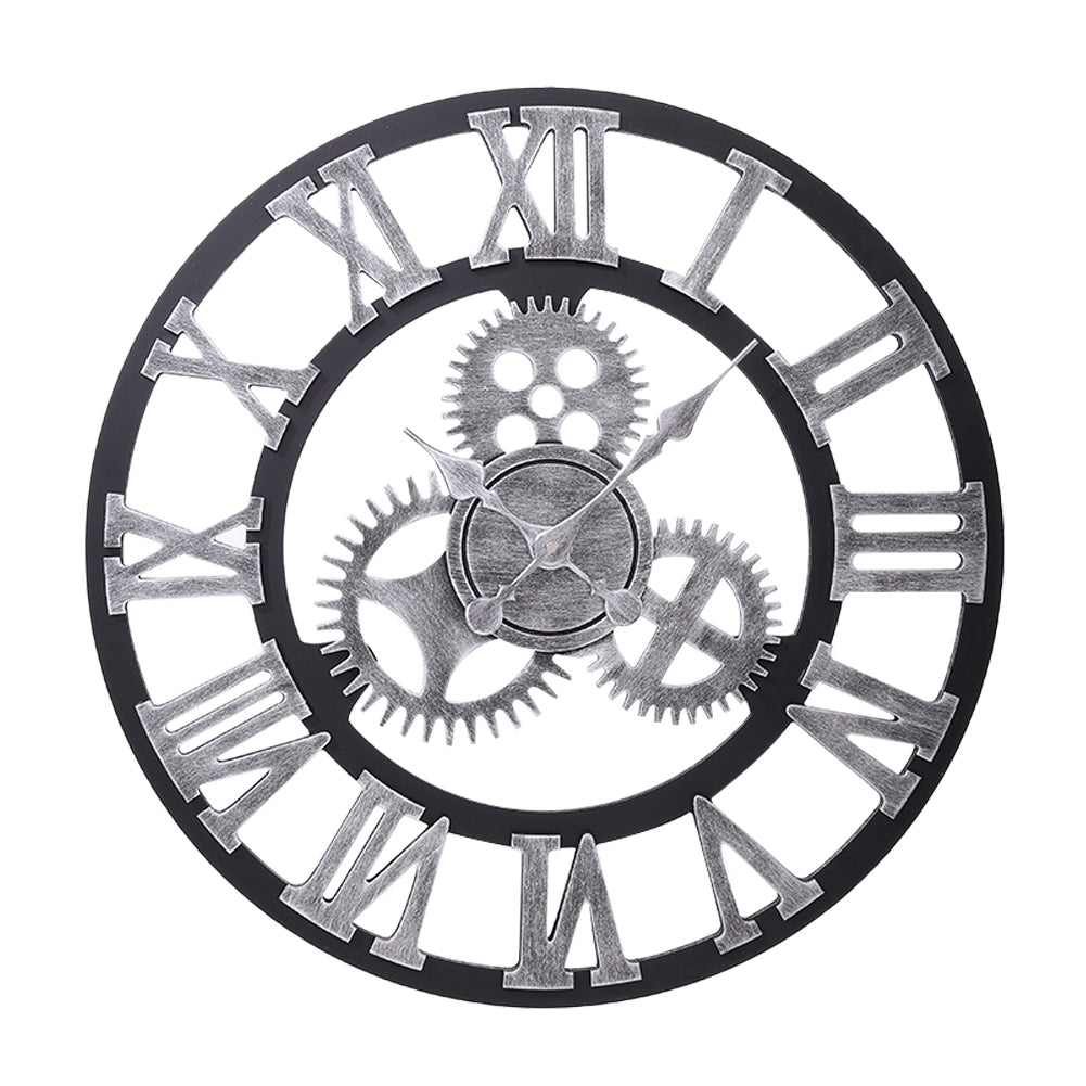 Industrial Large Retro Silent Wall Clock For Home Decor | Silver