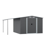 8x8ft Galvanized Steel Garden Shed With 1.1m Lean-to Extension & Shelves – Heavy Duty Outdoor Storage Shed With Firewood Roof & Ample Space