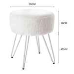 Round Fuzzy Ottoman Vanity Stool Soft Plush Makeup Chair For Bedroom | White