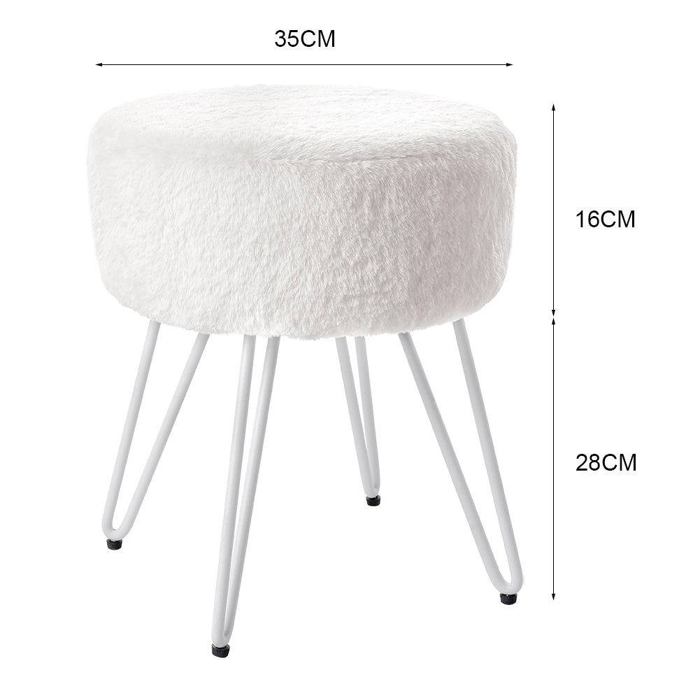 Round Fuzzy Ottoman Vanity Stool Soft Plush Makeup Chair For Bedroom | White