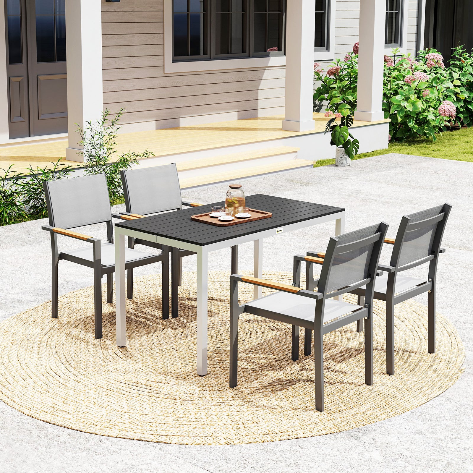 120x70cm Aluminium Table, Slatted Top, Black