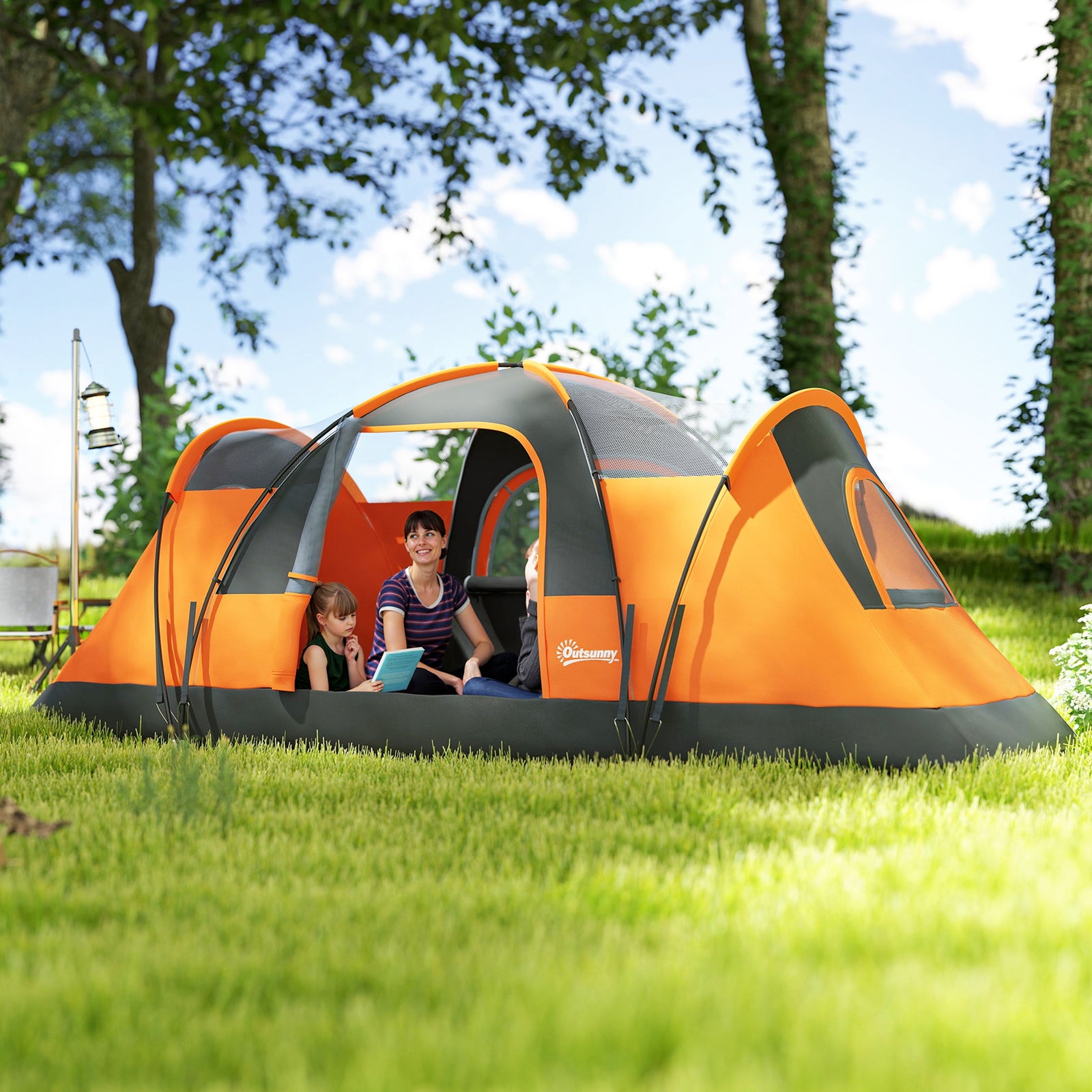 Outsunny 5-6 Man Dome Tent, 3000mm Water Resistant, Orange