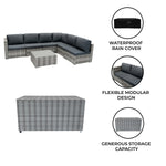 Rattan Modular 7 Piece Furniture Set & 700l Storage Box | Grey