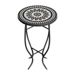 35cm Dia X 54cm H Outdoor Mosaic Accent Side Table Plant Stand | Black & White