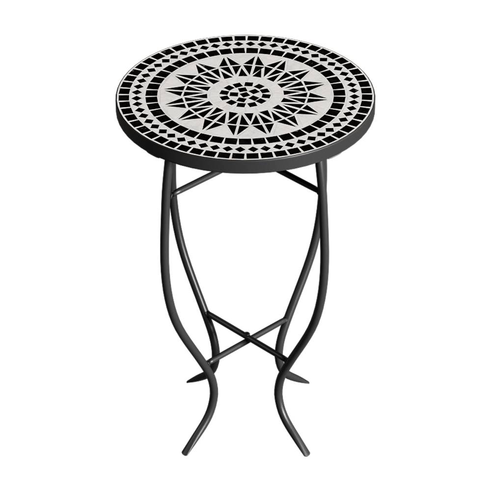 35cm Dia X 54cm H Outdoor Mosaic Accent Side Table Plant Stand | Black & White