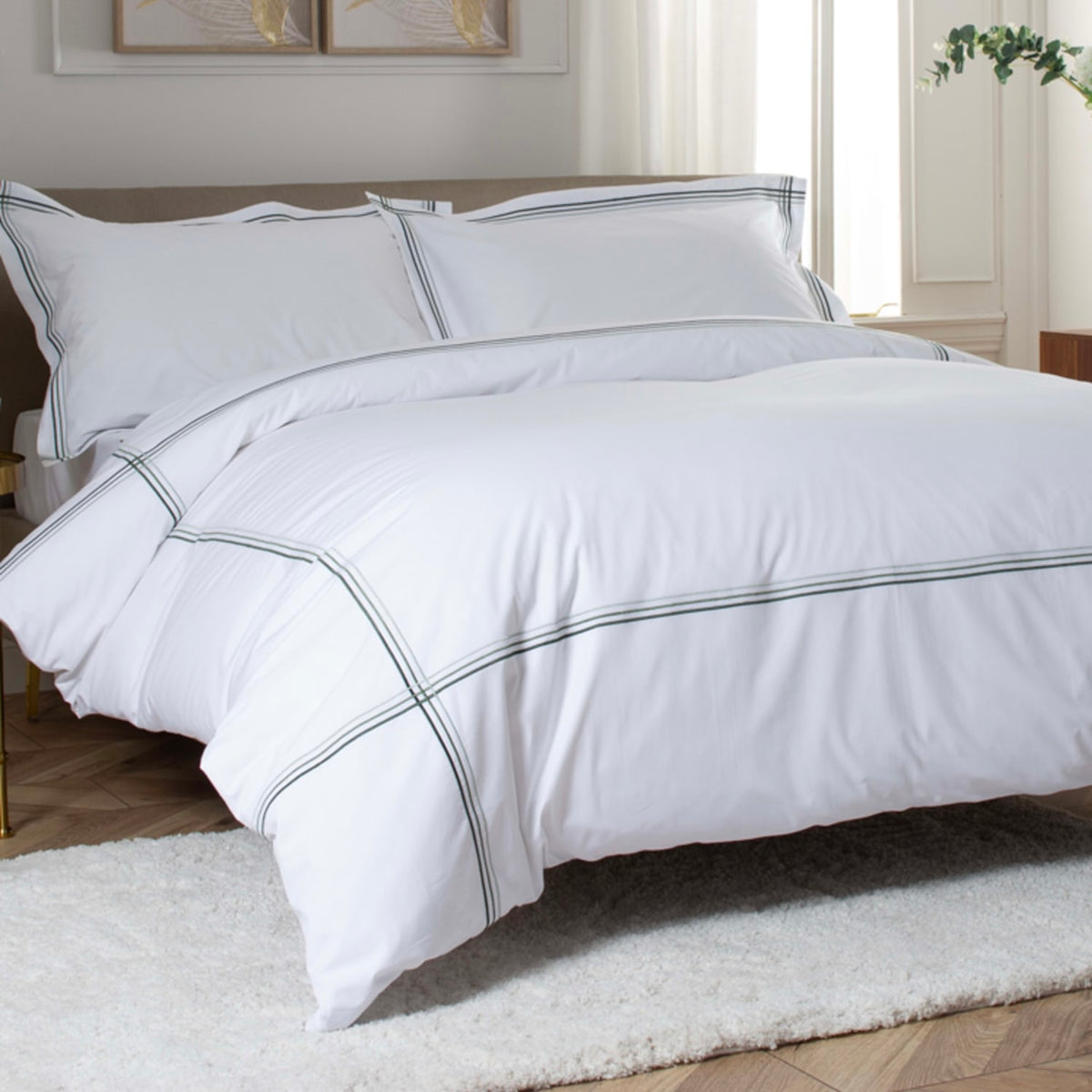 Mirabelle Cotton Embroidered Duvet Cover Set | Super King | Sage Green
