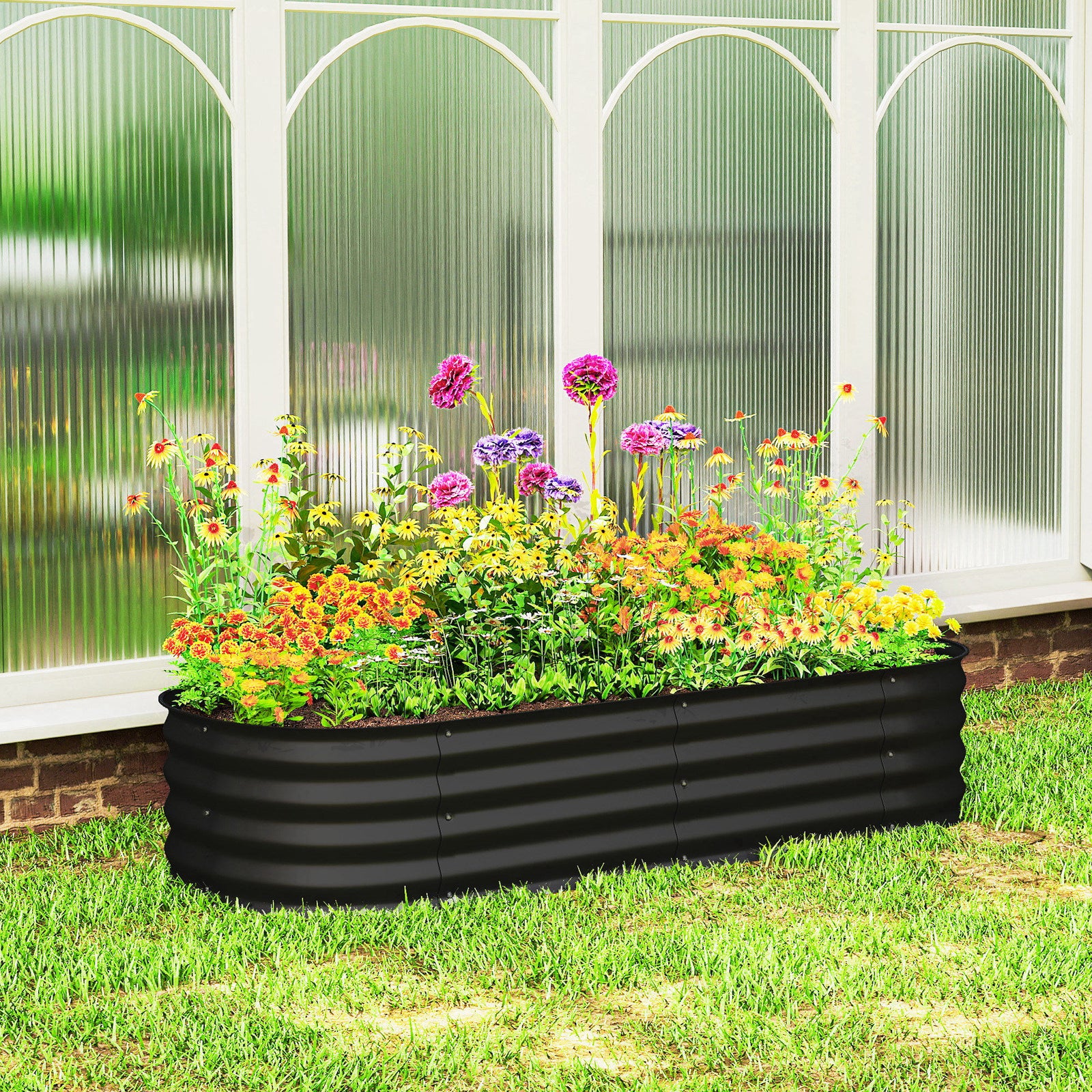 Galvanised Raised Garden Bed Planter Box With Safety Edging | Black
