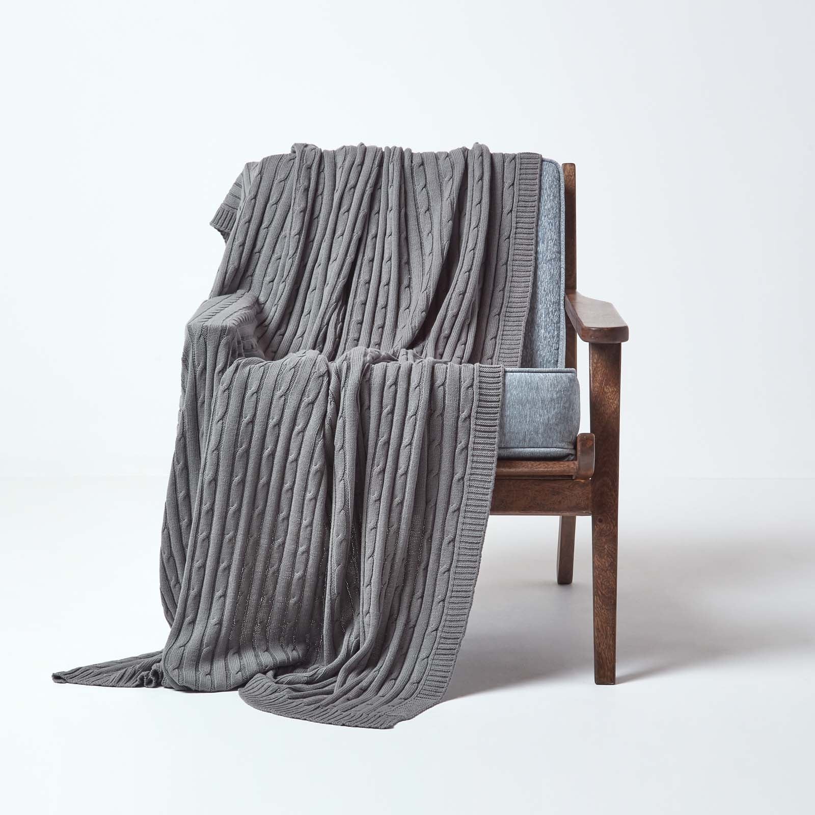 Combed Cotton Cable Knit Throw | 150cm x 200cm | Grey