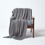 Combed Cotton Cable Knit Throw | 130cm x 170cm | Grey