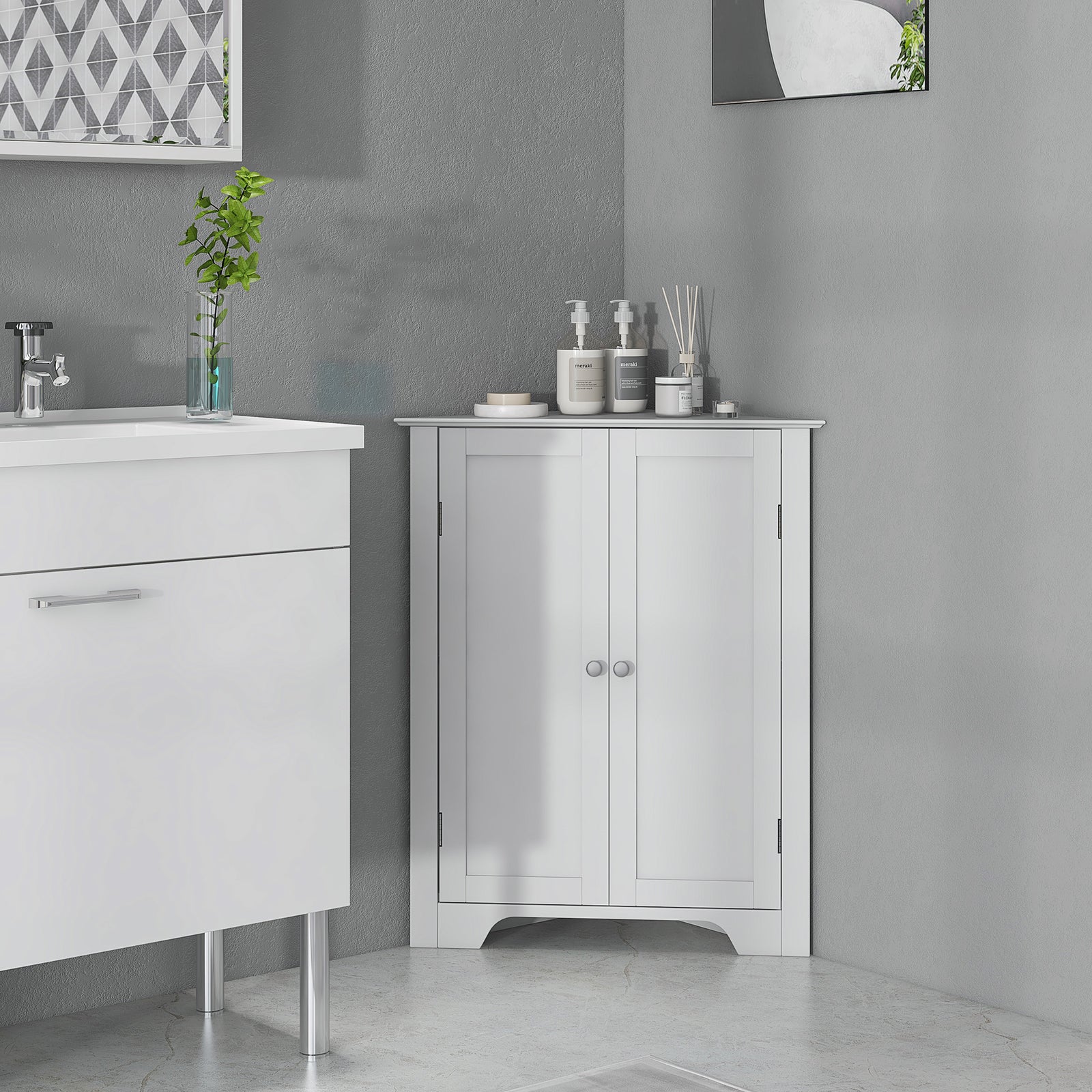 Corner Bathroom Cabinet Recessed Doors And Adjustable Shelf
