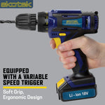 18v Cordless Drill Driver And Screwdriver Set & Drill Bit Kit Li-ion Battery Included, Lightweight Power Battery Drill | 13 Piece Kit – 1x 18v Battery + Charger | Blue