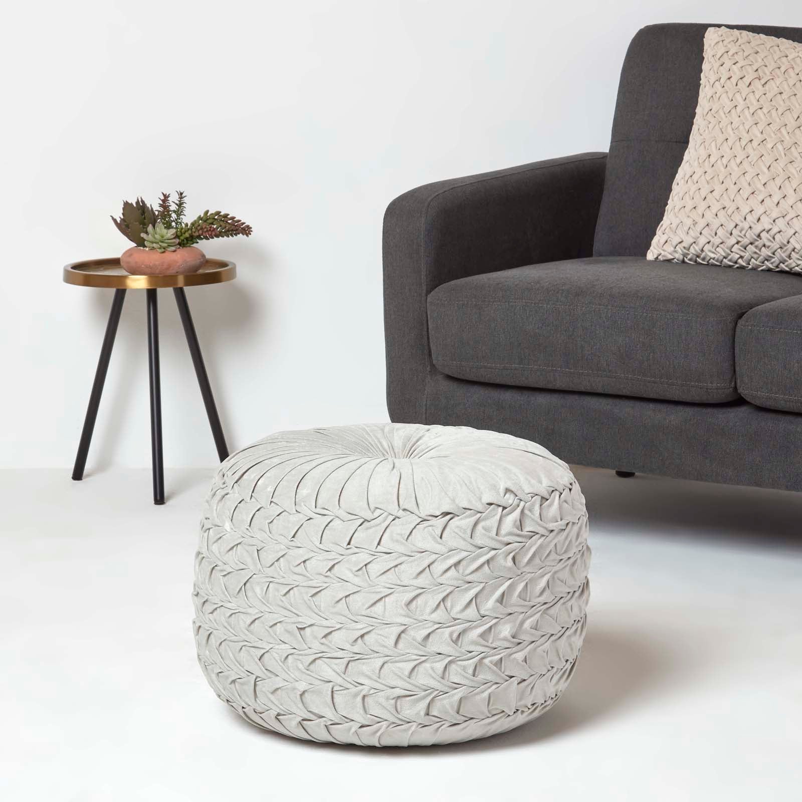 Grace Pleated Velvet Pouffe | 50cm x 35cm | Grey