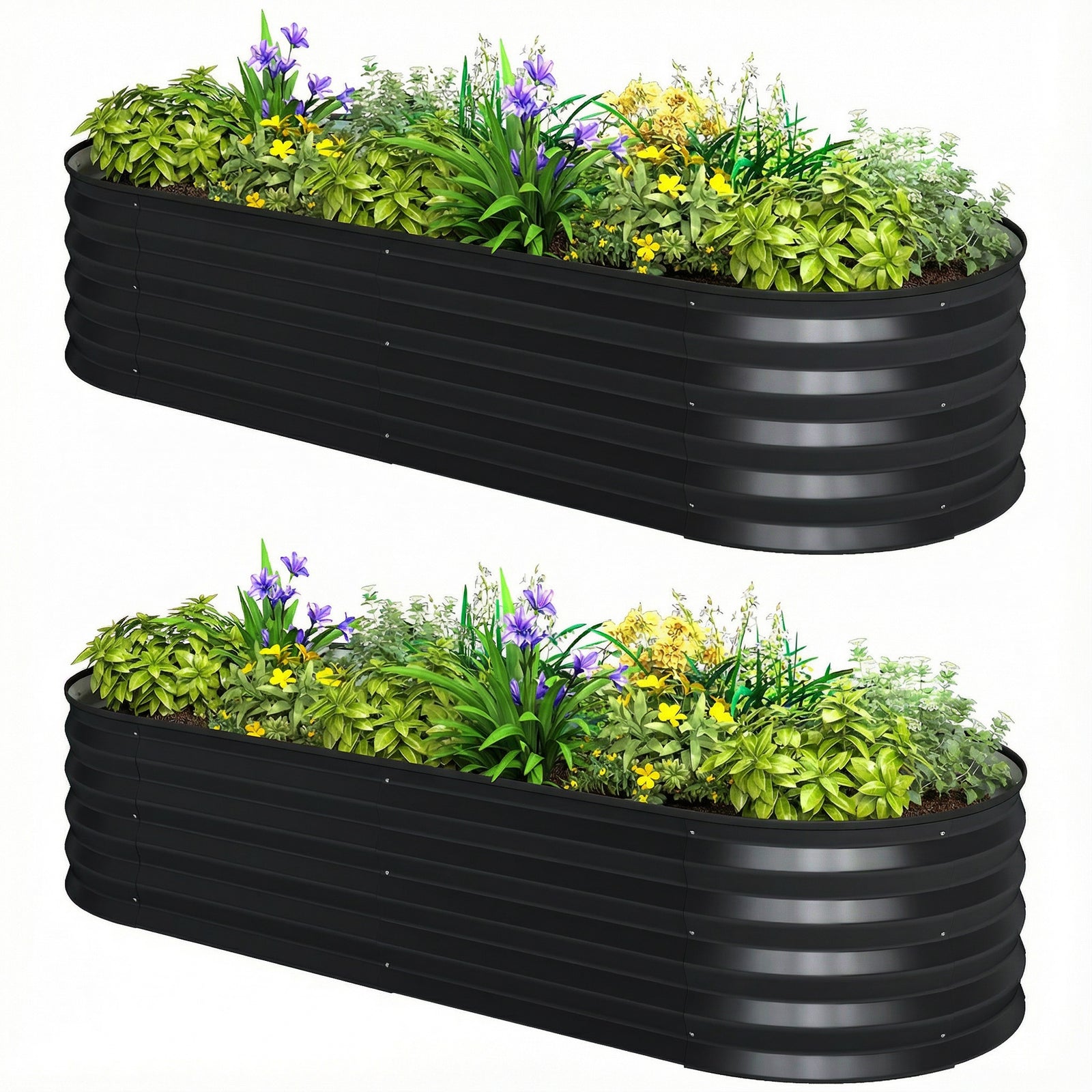 Raised Beds For Garden With Metal Plant Stakes | Set-of-2 | Dark Grey