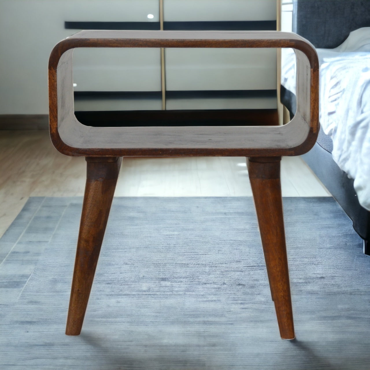 Solid Wood Curved Open Chestnut Bedside