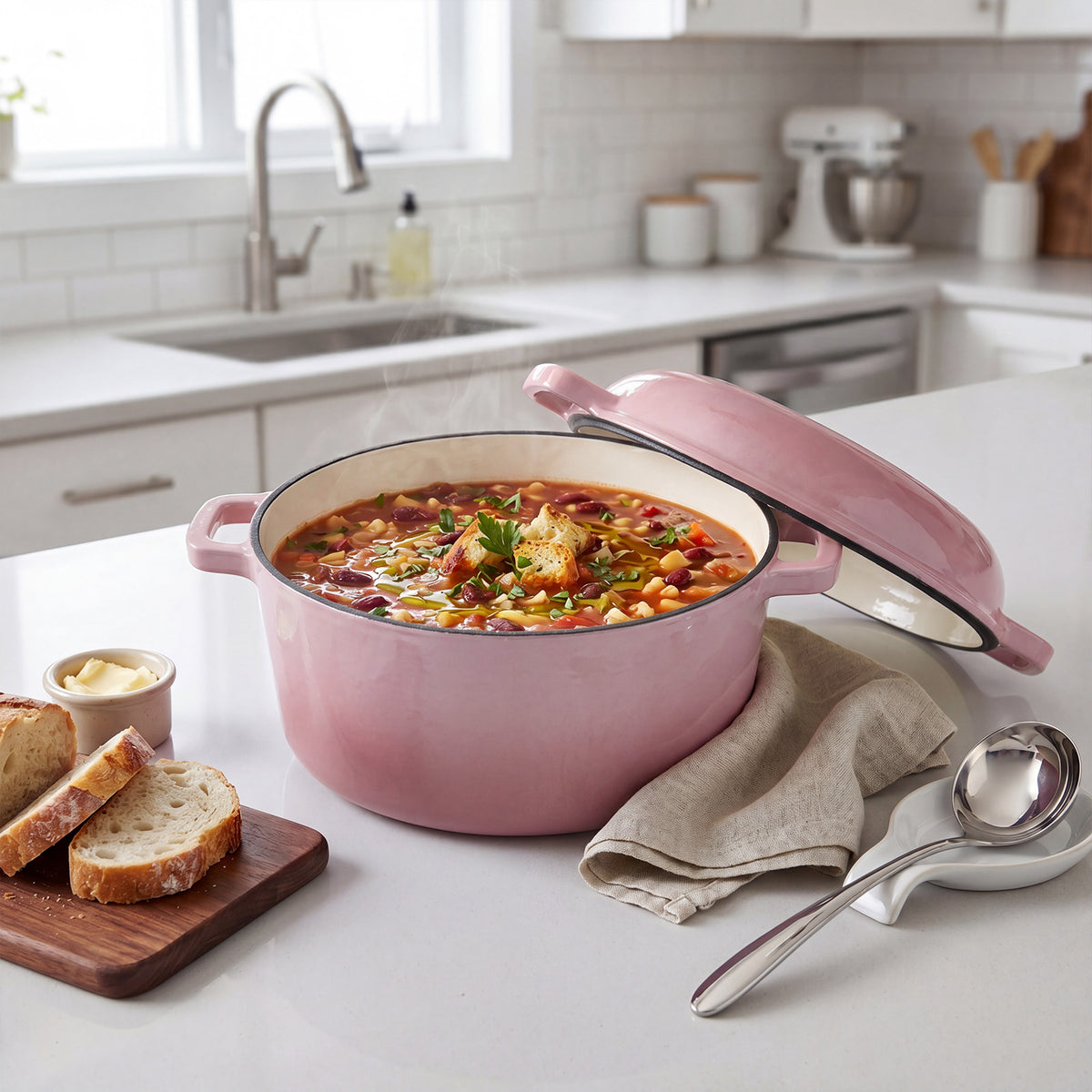 2-in-1 4.5l Enamelled Cast Iron Dutch Oven With Reversible Lid | Pink