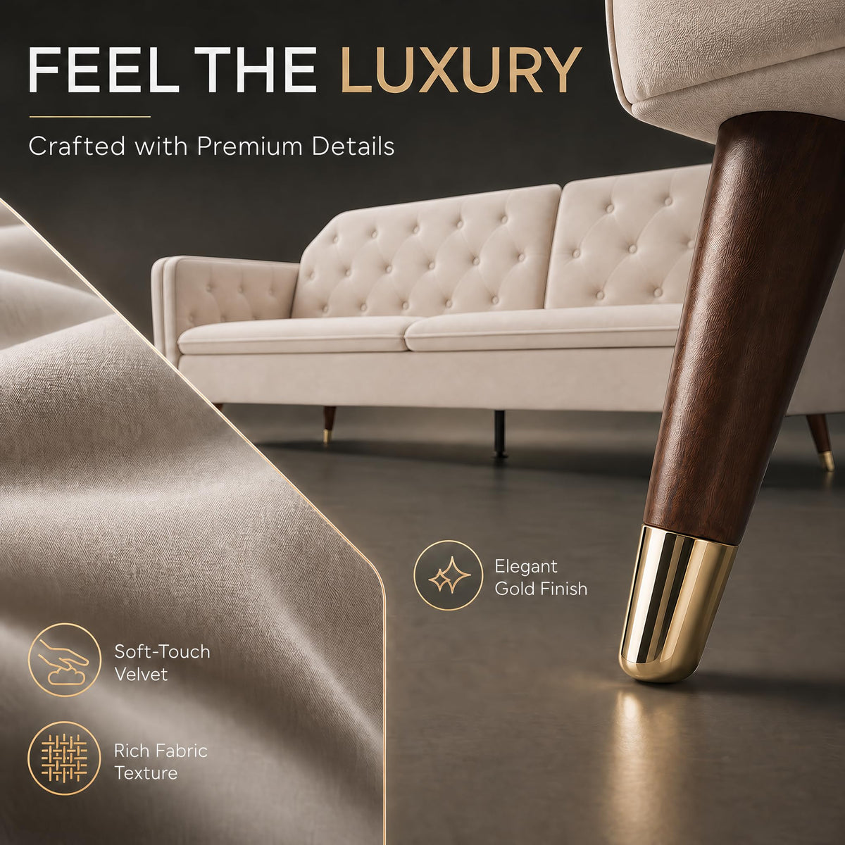 Victoria Velvet Sofa Bed 3 Seater | Cream