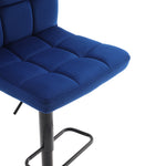 Set Of 2 Height Adjustable Velvet Upholstered Bar Stools With Metal Base | Royal Blue