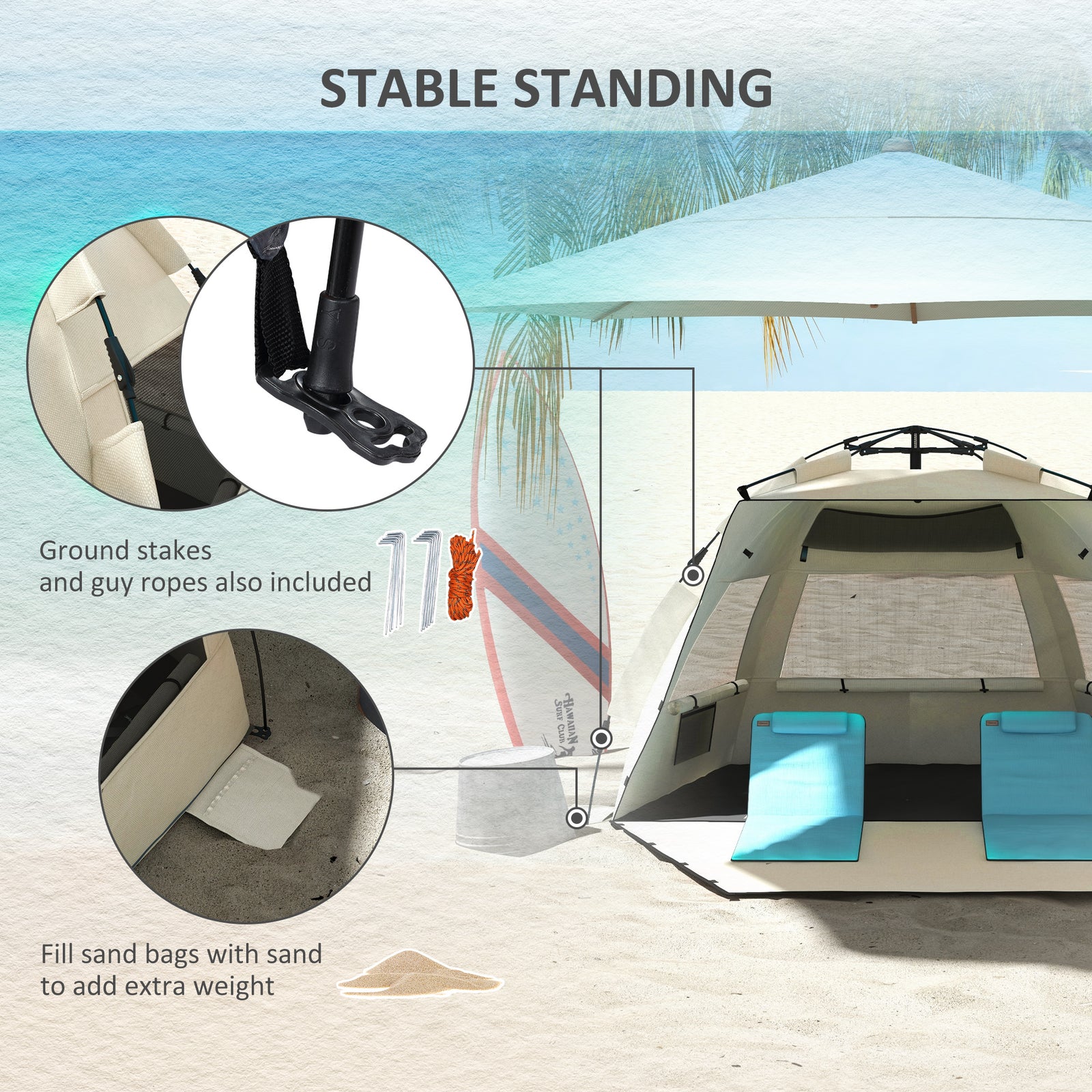 Pop Up Beach Tent For 2-3 Person With Carry Bag, Upf15+ | Khaki
