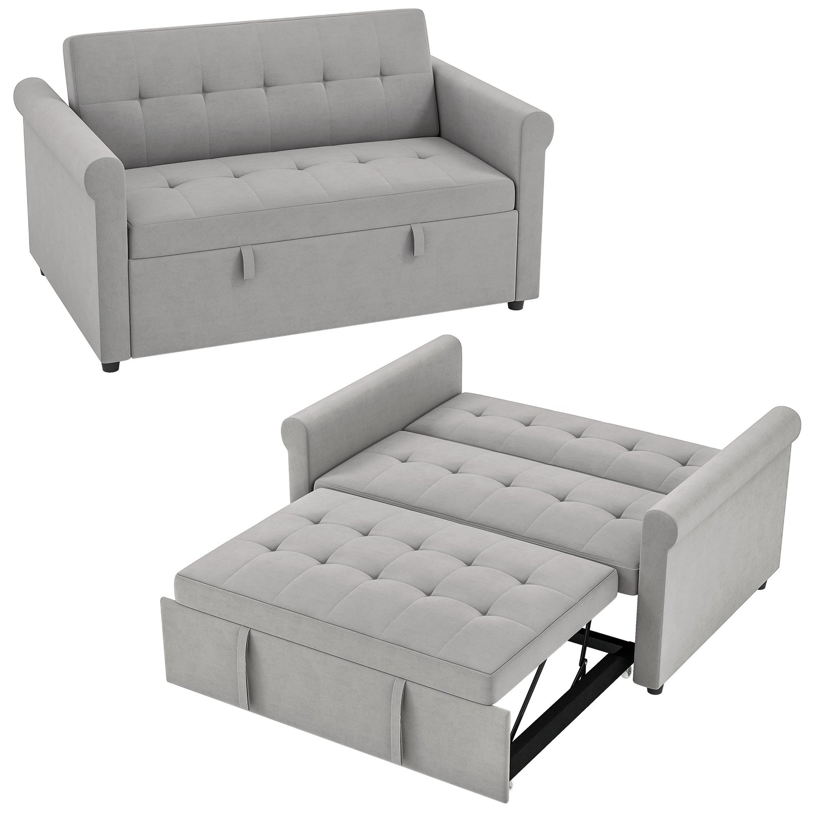 Convertible Pull Out Sleeper Sofa Bed Settee For Living Room, Grey