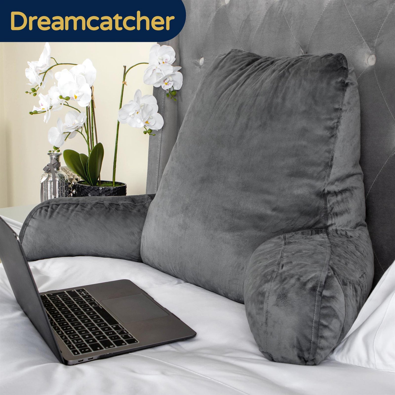 Large Reading Pillow, Shredded Memory Foam Cuddle Cuddle Cushion Backrest, Arm Support ,washable Velvet Cover | L | Grey