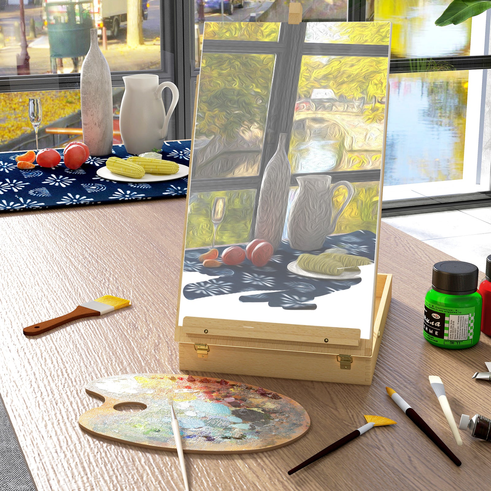 Wooden Table Easel Box Hold Canvas Up To 61cm Adjustable