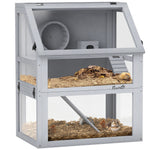 Wooden Hamster Cage W/ Detachable Bottom, Hut, Seesaw, Light Grey