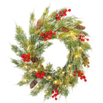60 Cm Prelit Christmas Wreath, Door Wreath With Realistic Branches