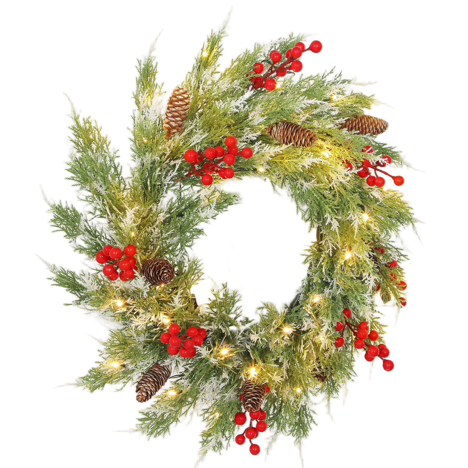 60 Cm Prelit Christmas Wreath, Door Wreath With Realistic Branches