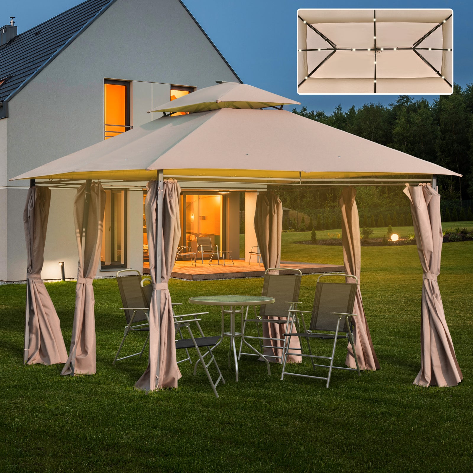 Outdoor Gazebo Canopy Garden Pavilion With Led Solar Light