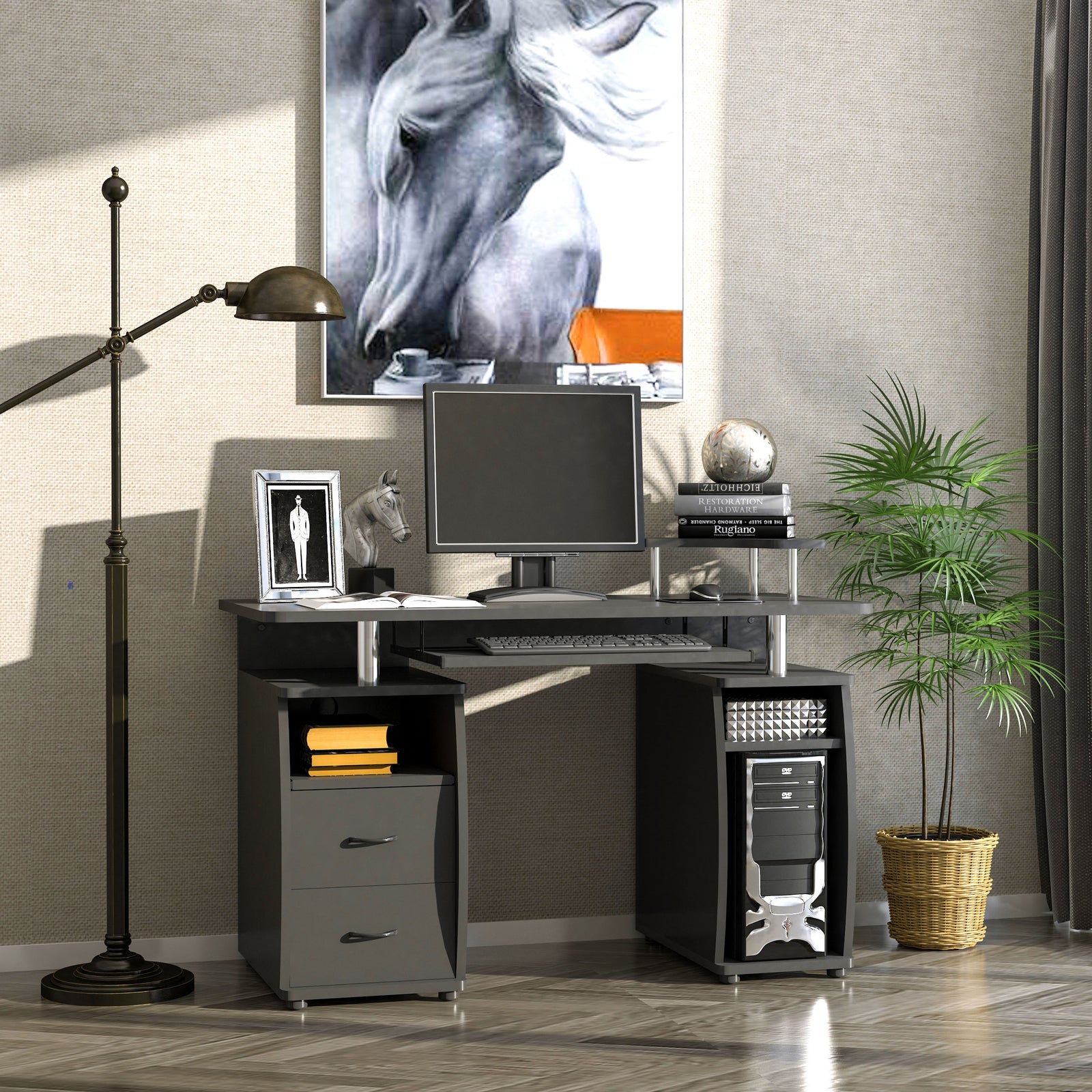 Office Desk With Keyboard Tray, Drawer | Black