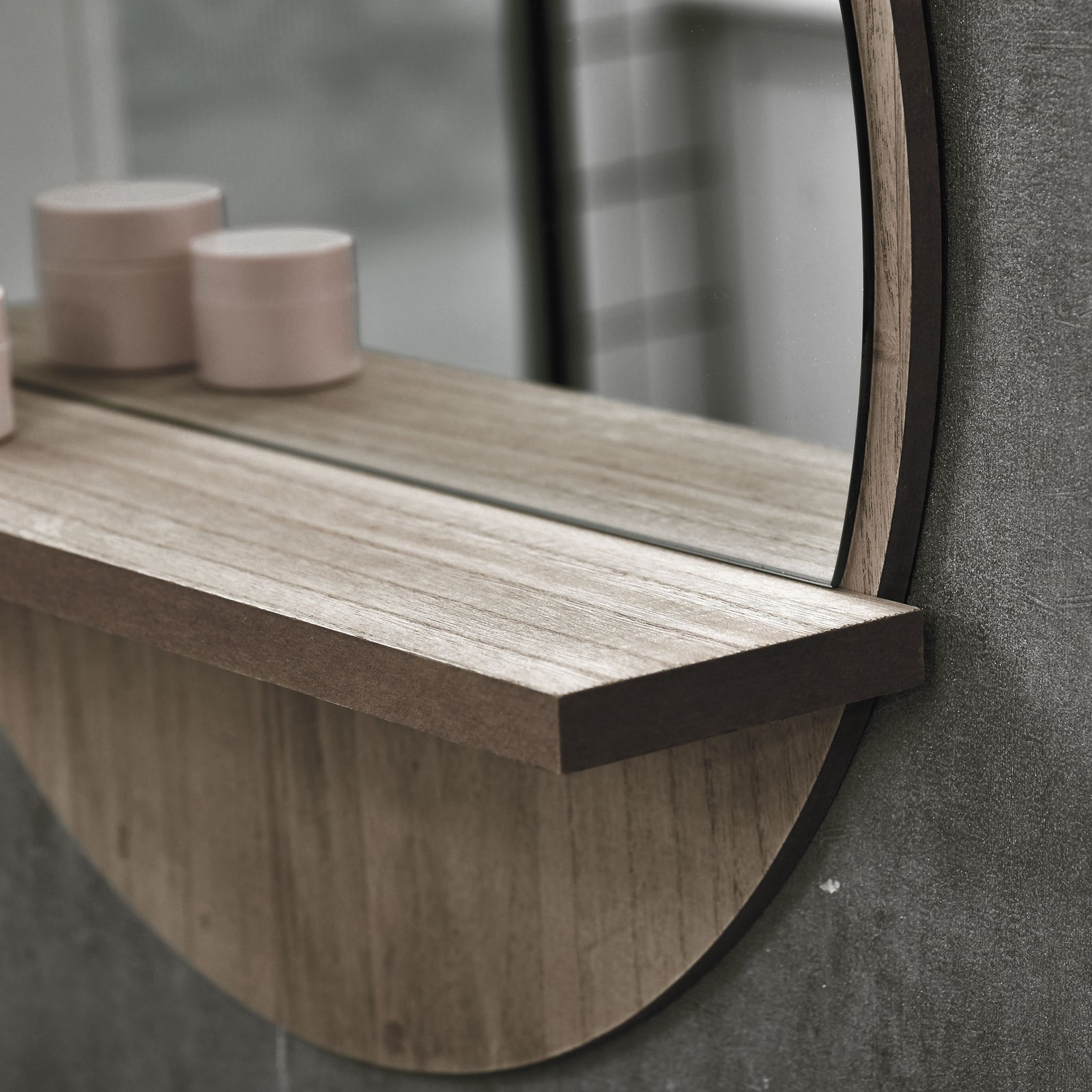 Round Mirror For Wall Makeup Mirror With Shelf | One Size | Gray