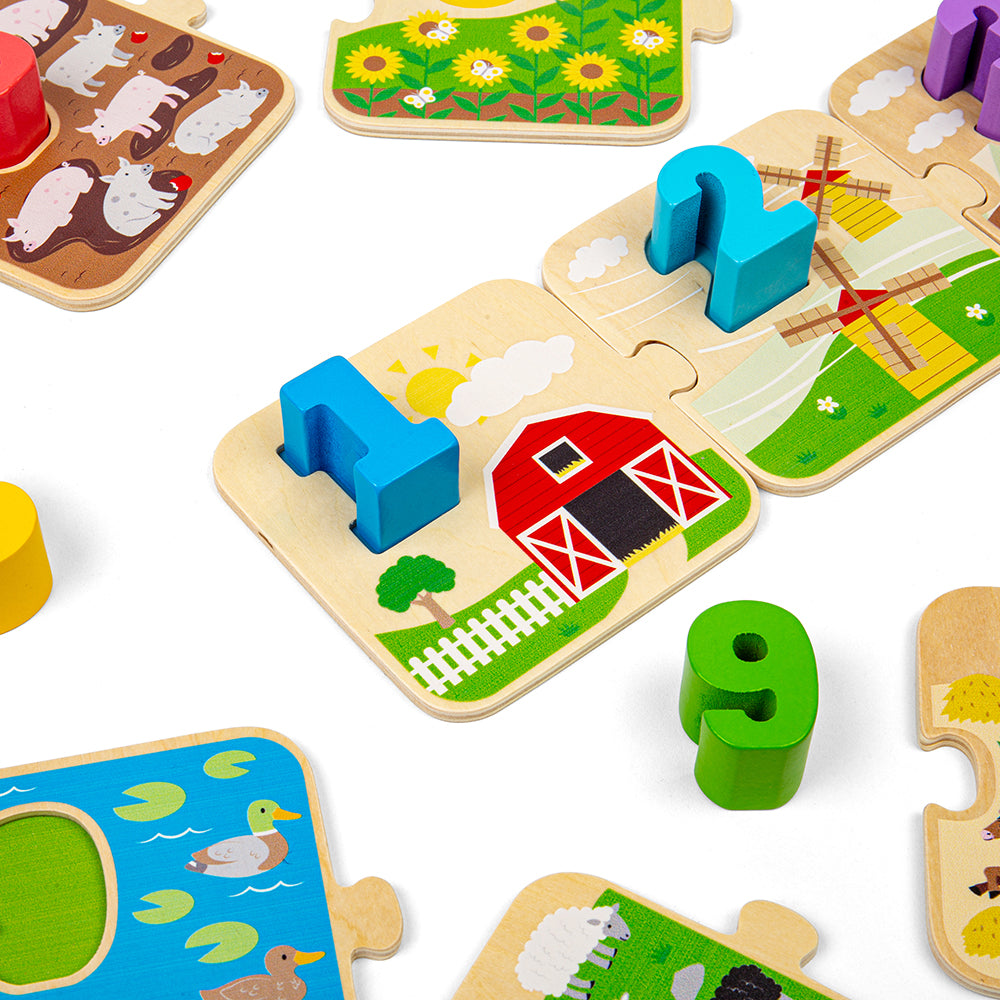 Wooden 1-10 Tile Puzzle, Improves Maths Skills - 20 Pieces