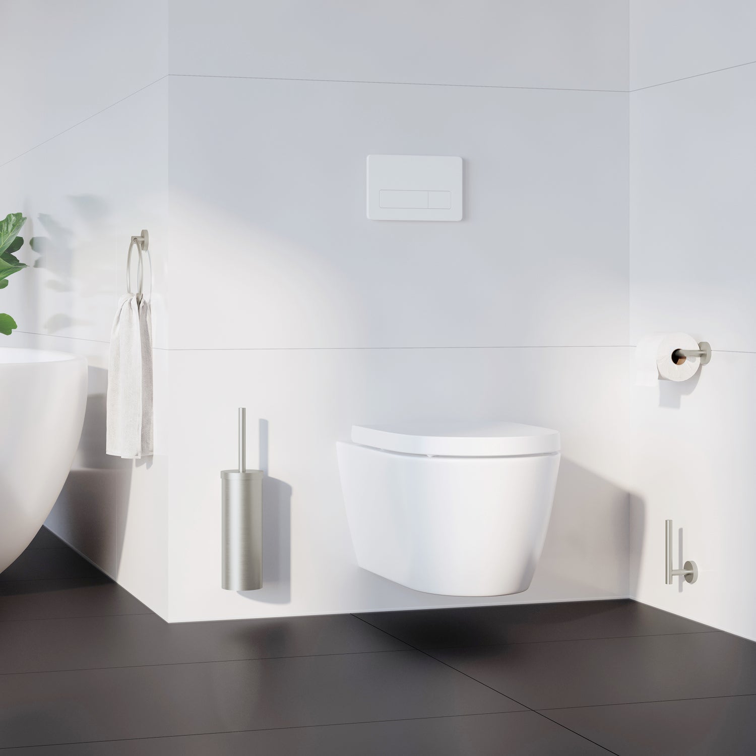 Wall Mounted Toilet Brush And Container With Plastic Insert | Brushed Nickel