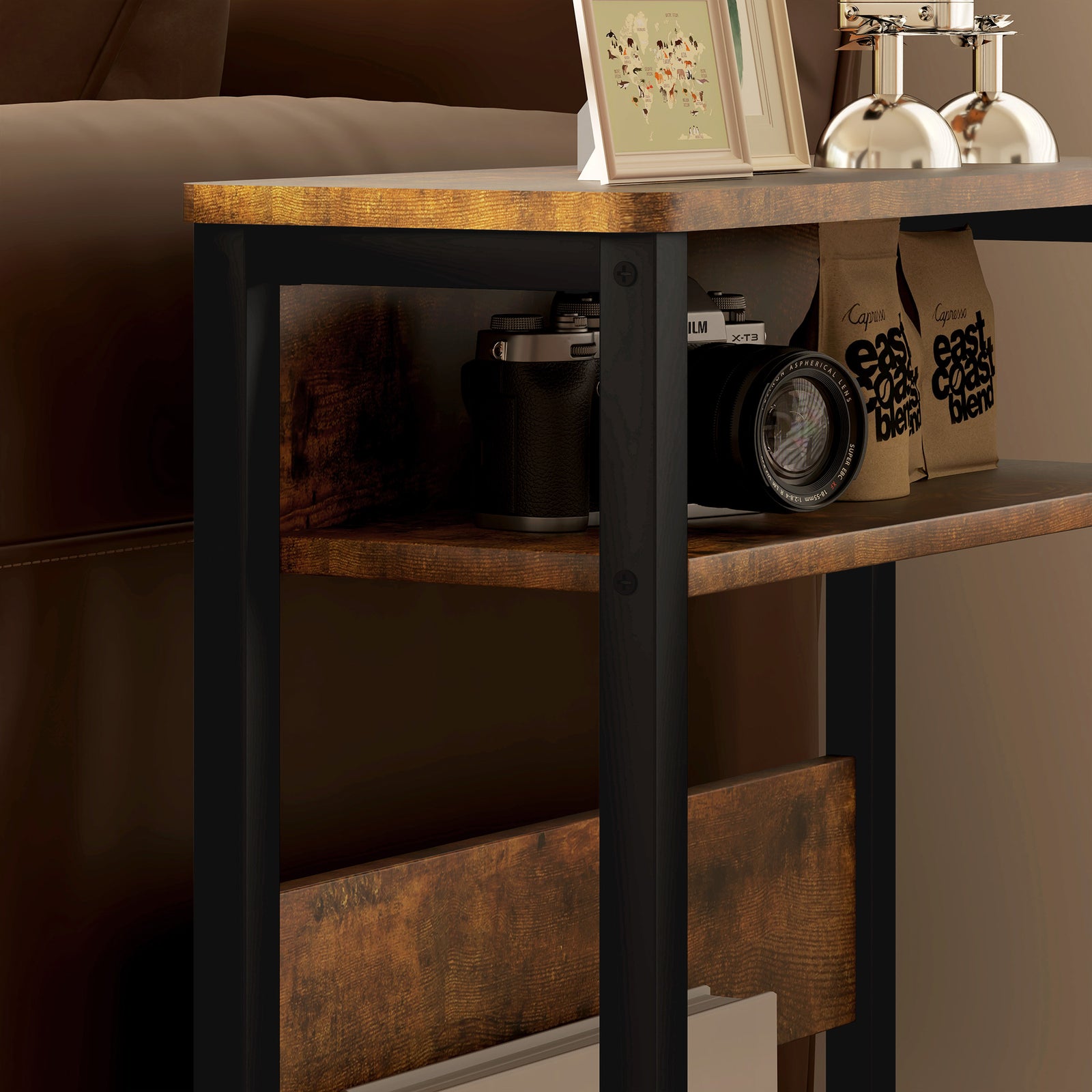 Narrow Side Table With Storage, Bedside End Table