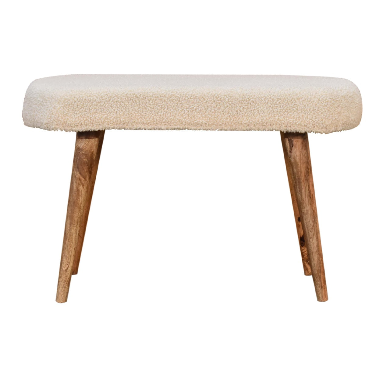 Solid Wood Cream Boucle Nordic Bench