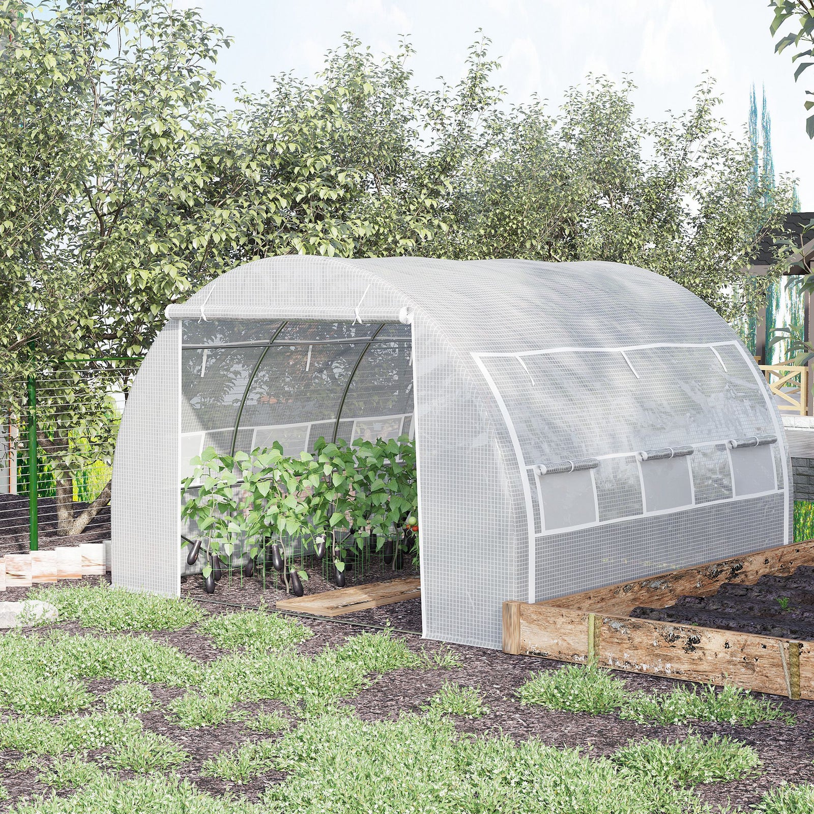 3x3x2m Polytunnel Greenhouse W/ Steel Frame | White