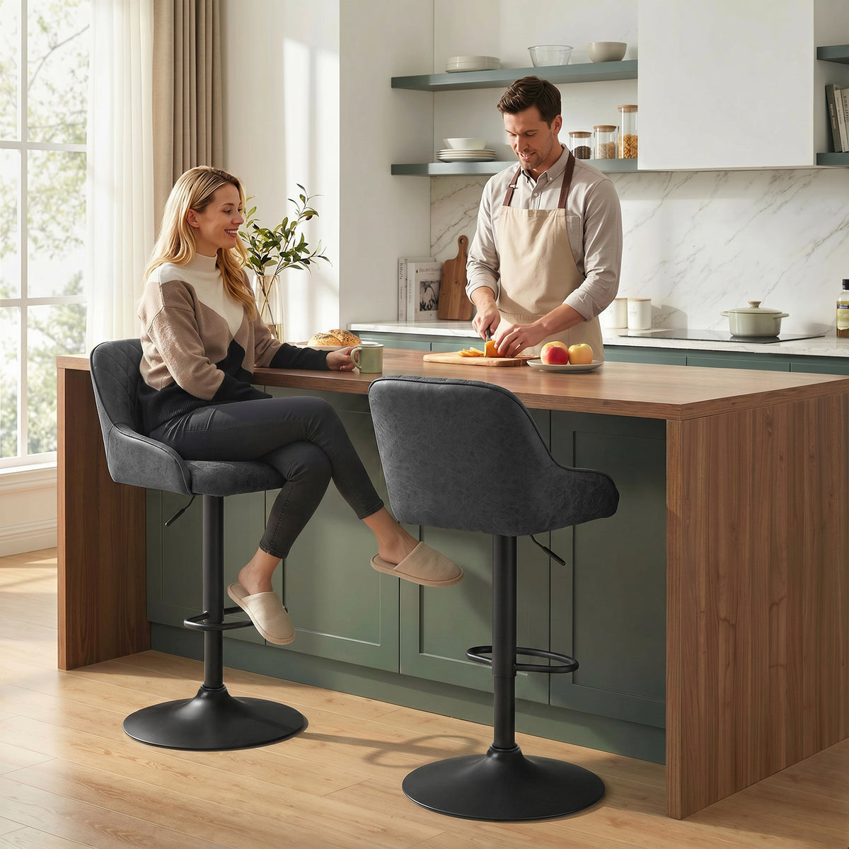 Bar Stools Set Of 2 Adjustable Swivel Counter Height | Black