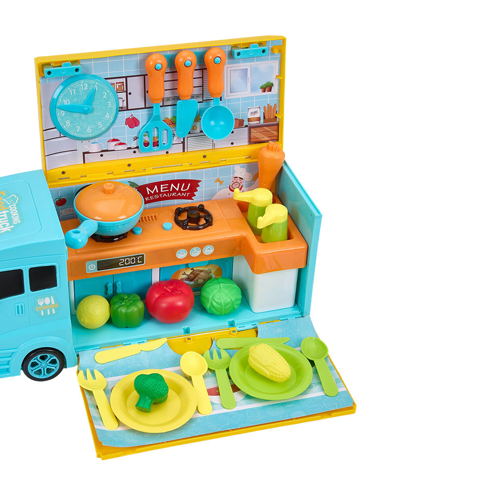 2-in-1 Pretend Play Food Truck Kitchen With Light And Music