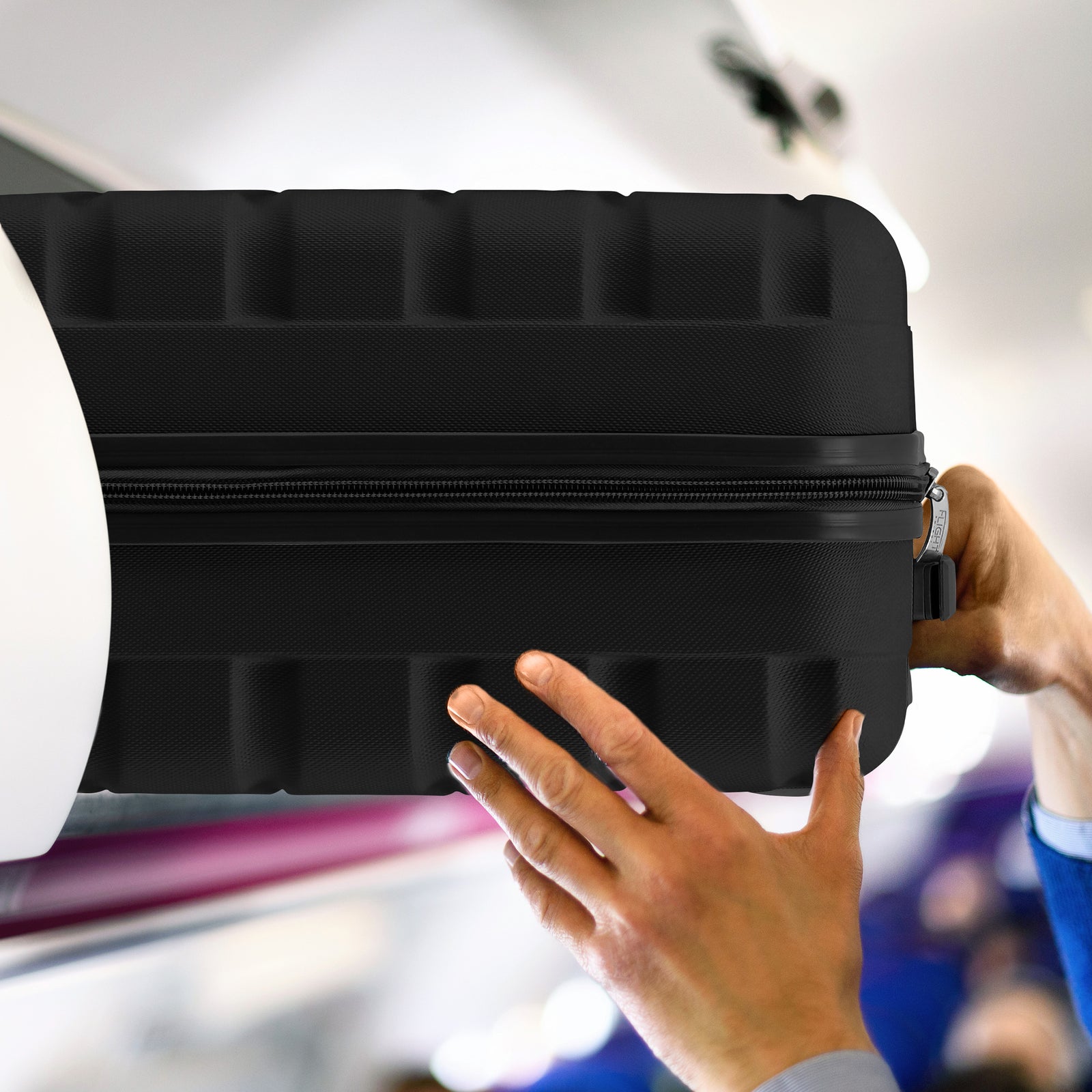 56x45x25cm Large Cabin Carry On Case - Overhead Luggage Suitcase - 4 Spinner Wheels - Abs Shell | 56 x 45 x 25cm | Black & Silver
