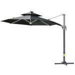 3m Cantilever Parasol W/ Solar Lights & 360° Spin | Dark Gray