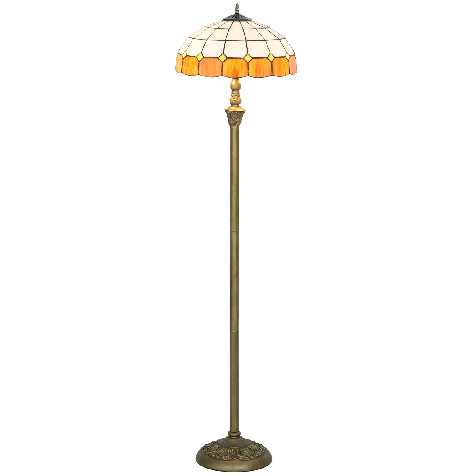 Floor Lamp With Handcrafted Stained Glass Shade, Vintage Standing Lamp | Orange