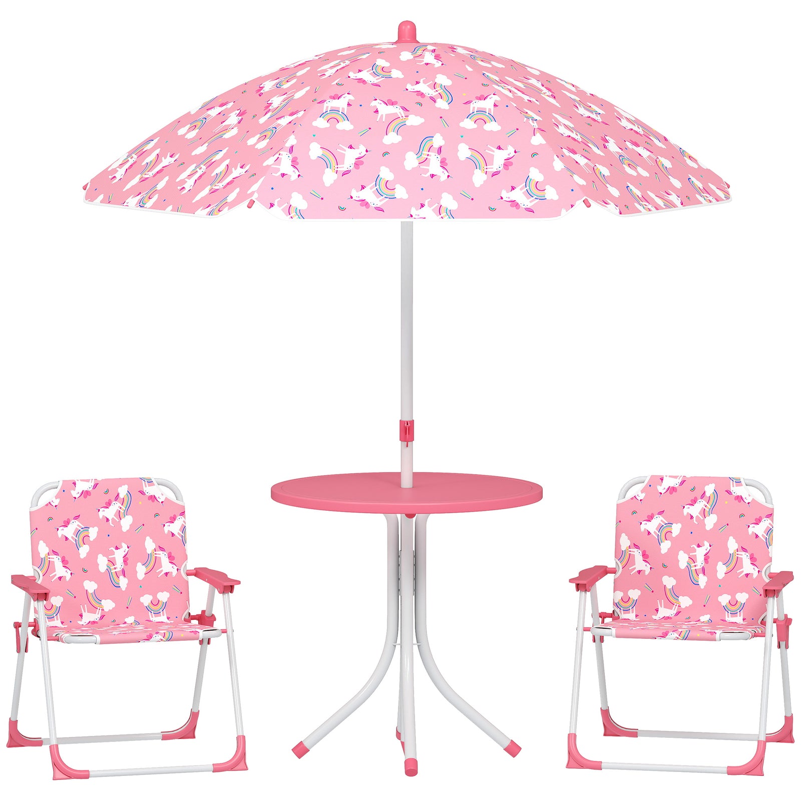 Kids Garden Furniture With 2 Folding Chairs And Umbrella, Pink