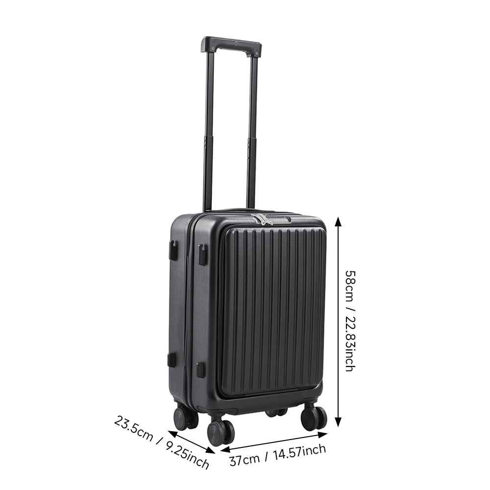 20 Inch Front Opening Suitcase With Tsa Lock And Usb Charging Port | Black