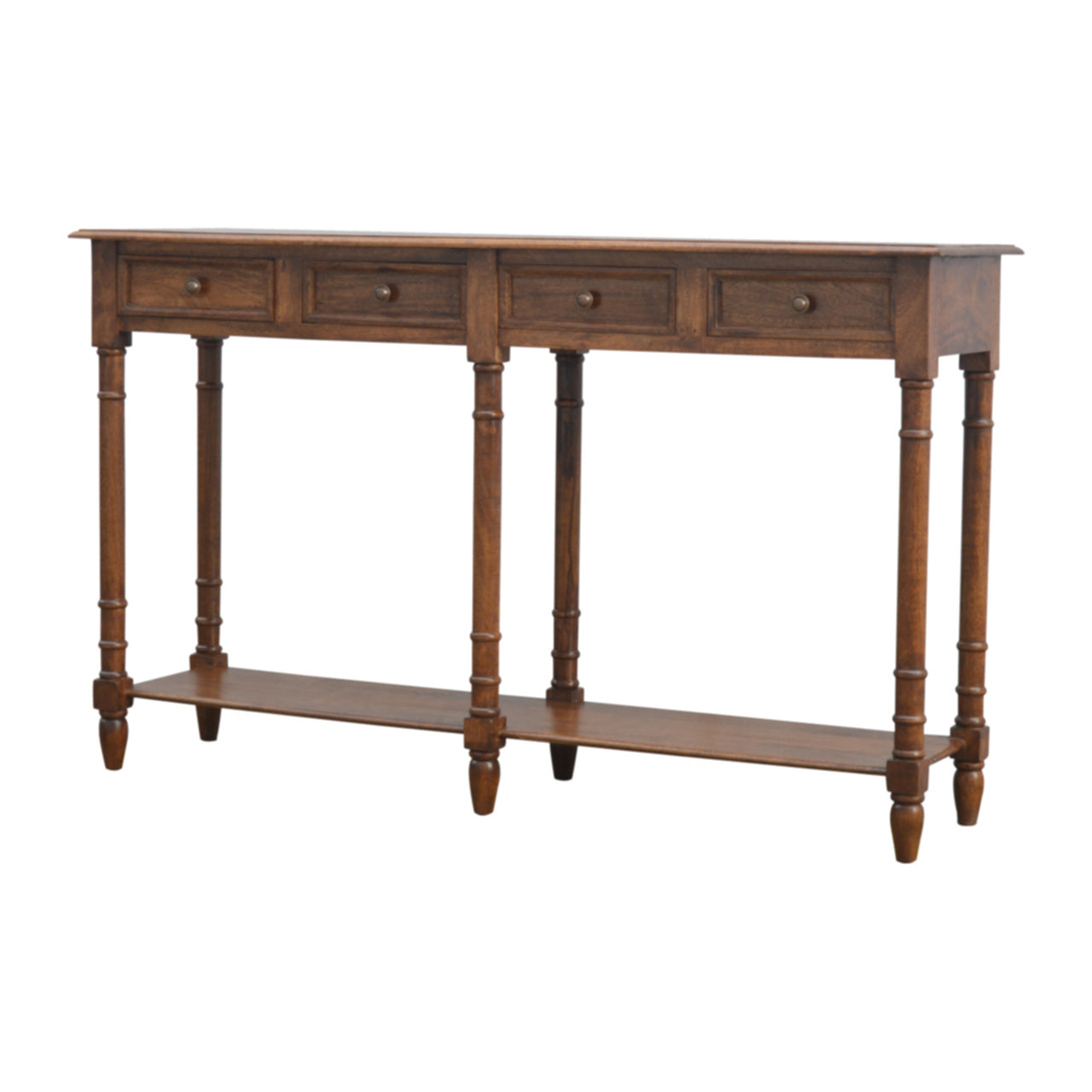 4 Drawer Hallway Console Table, Walnut Finish, Brown